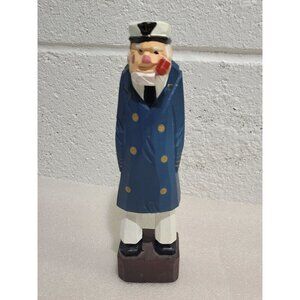 Hand Carved Wooden Sailor Captain Blue Jacket White Hat Nautical 8" Sea Salt